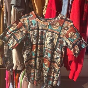 Graphic knit T-Shirt with Western Print long enough to wear with leggings